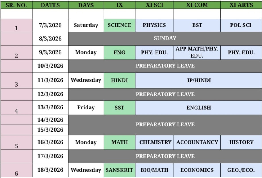 Exam Date Sheet